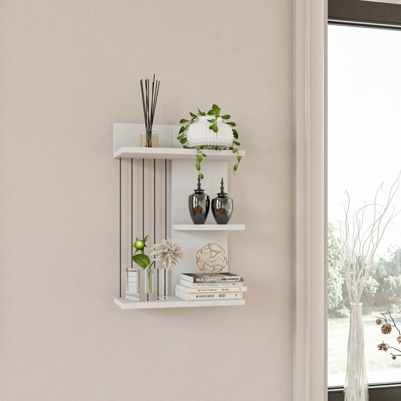 Raft de perete Kinik, Kalune Design, 40x19x60 cm, alb - imagine 4